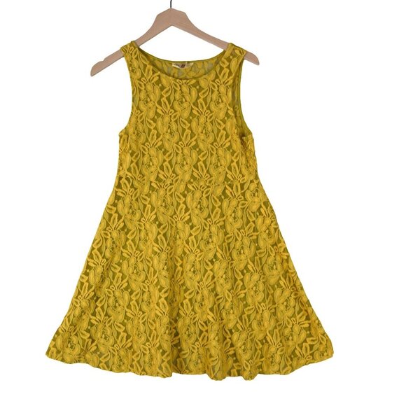 Free People Yellow Sheer Lace Floral Sleeveless Dress Boho S Layering, Cover up - Picture 1 of 6